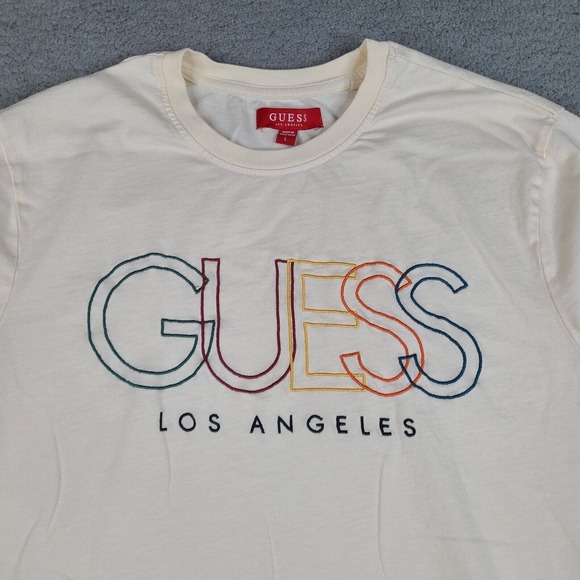 Guess Los Angeles T-Shirt Mens Large Beige Long Sleeve Embroidered Cotton‎ - Picture 2 of 13